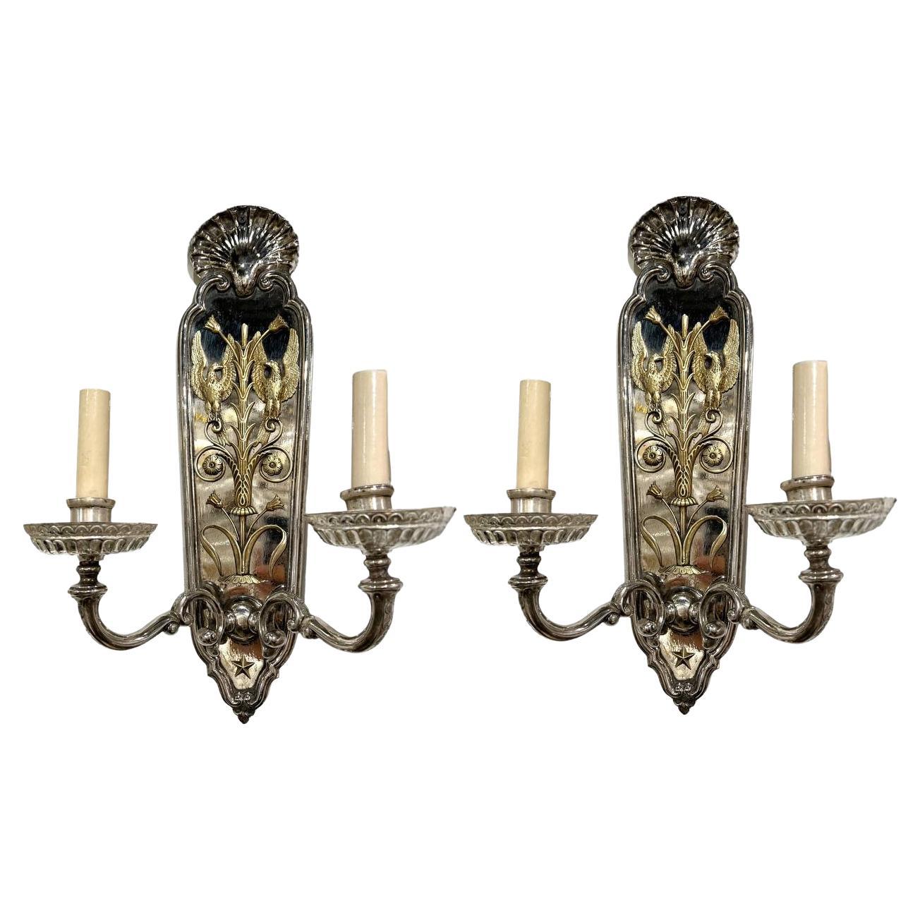 1920's Caldwell American Empire Sconces with Bronze Eagles  For Sale