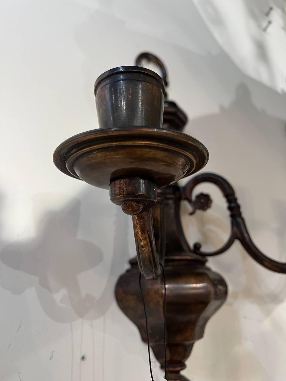 American Classical 1920s Caldwell Bronze Brown Sconces For Sale