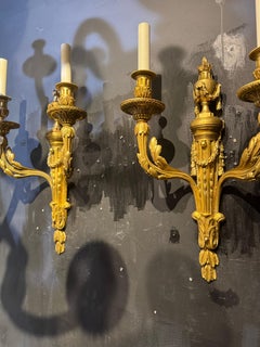 1920's Caldwell Bronze Sconces with Acanthus Leaves 2 Lights