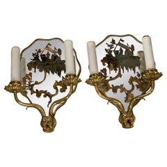 Appliques Caldwell des années 1920 avec miroir peint au verso
