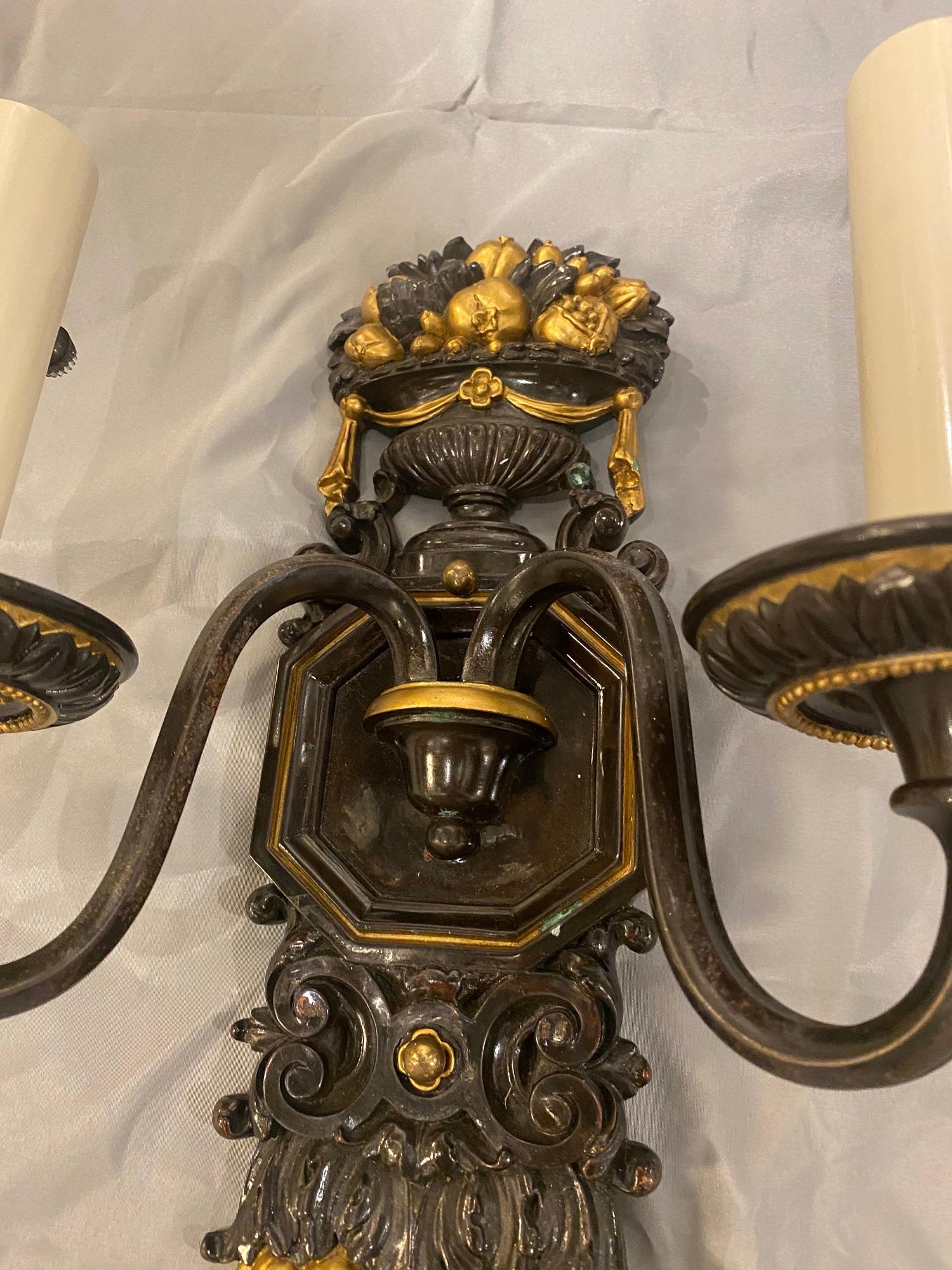 American Classical 1920’s Caldwell Brown patina Sconces  For Sale