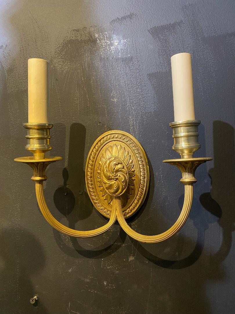1920's Caldwell Double Light Bronze Sconces In Good Condition For Sale In New York, NY