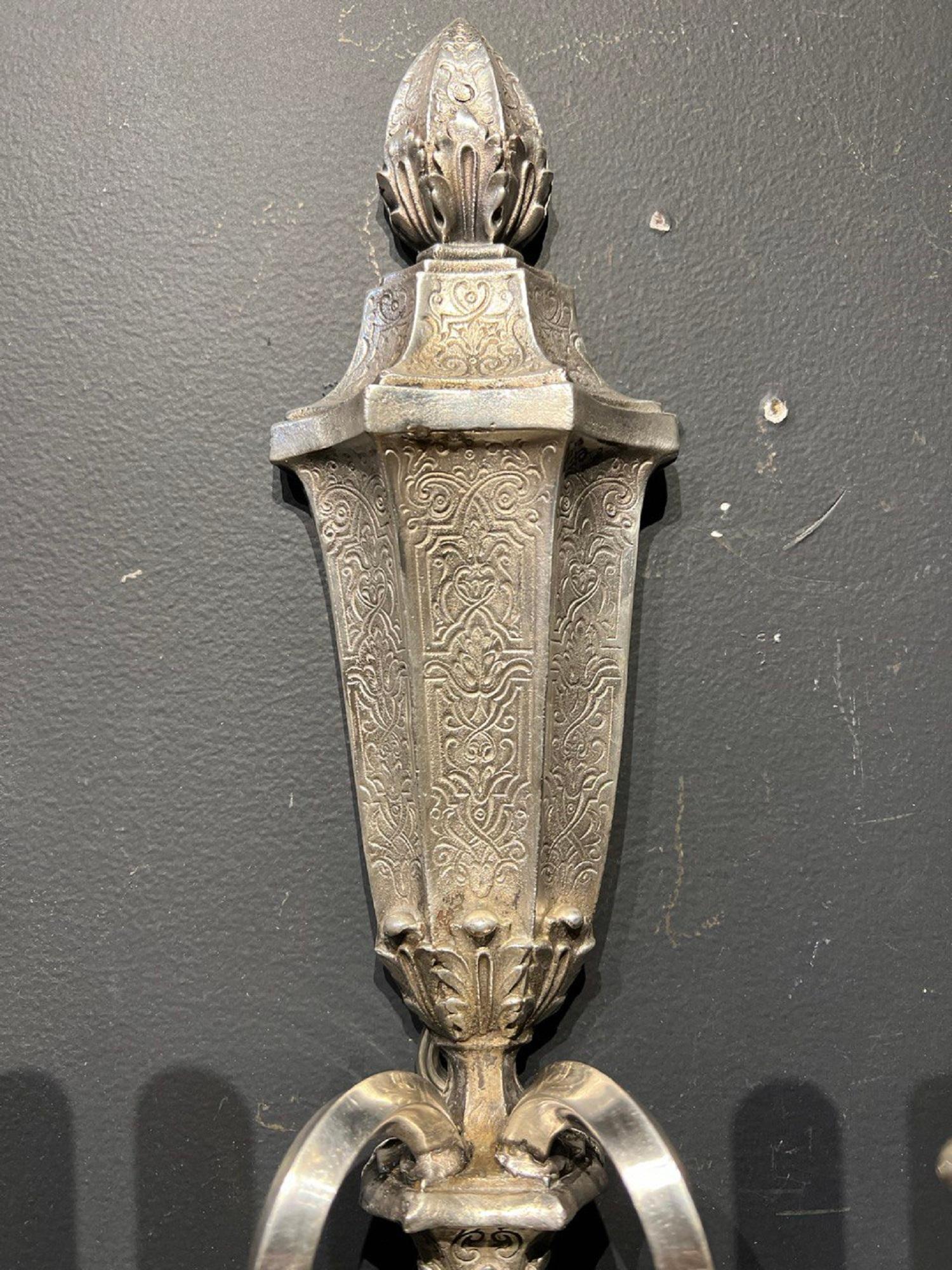 1920's Caldwell Engraved Silver Plated Sconces In Good Condition For Sale In New York, NY