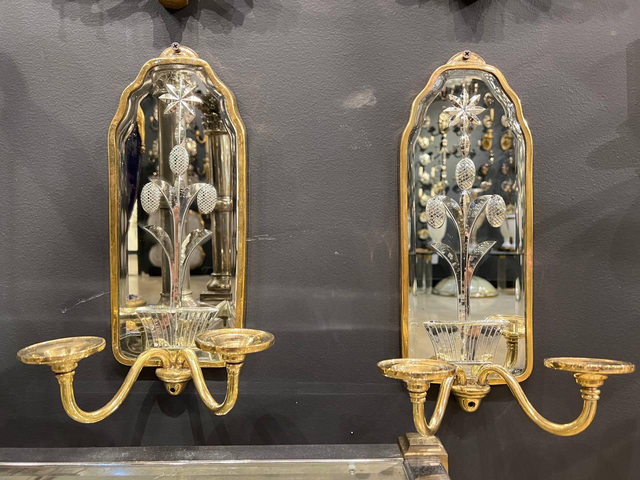 American 1920s Caldwell Etched Mirror Sconces For Sale