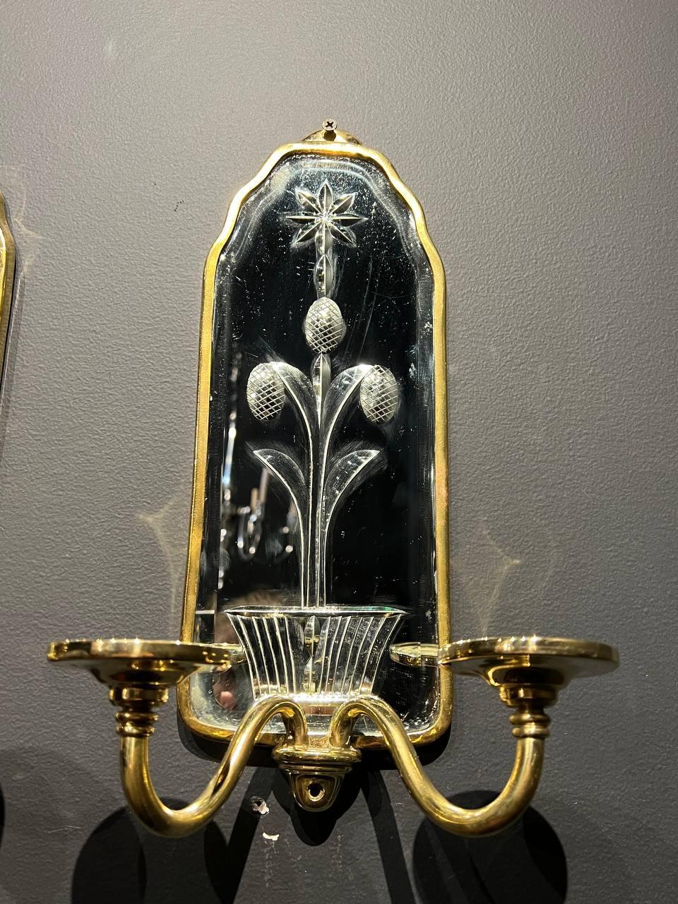 1920s Caldwell Etched Mirror Sconces In Good Condition For Sale In New York, NY