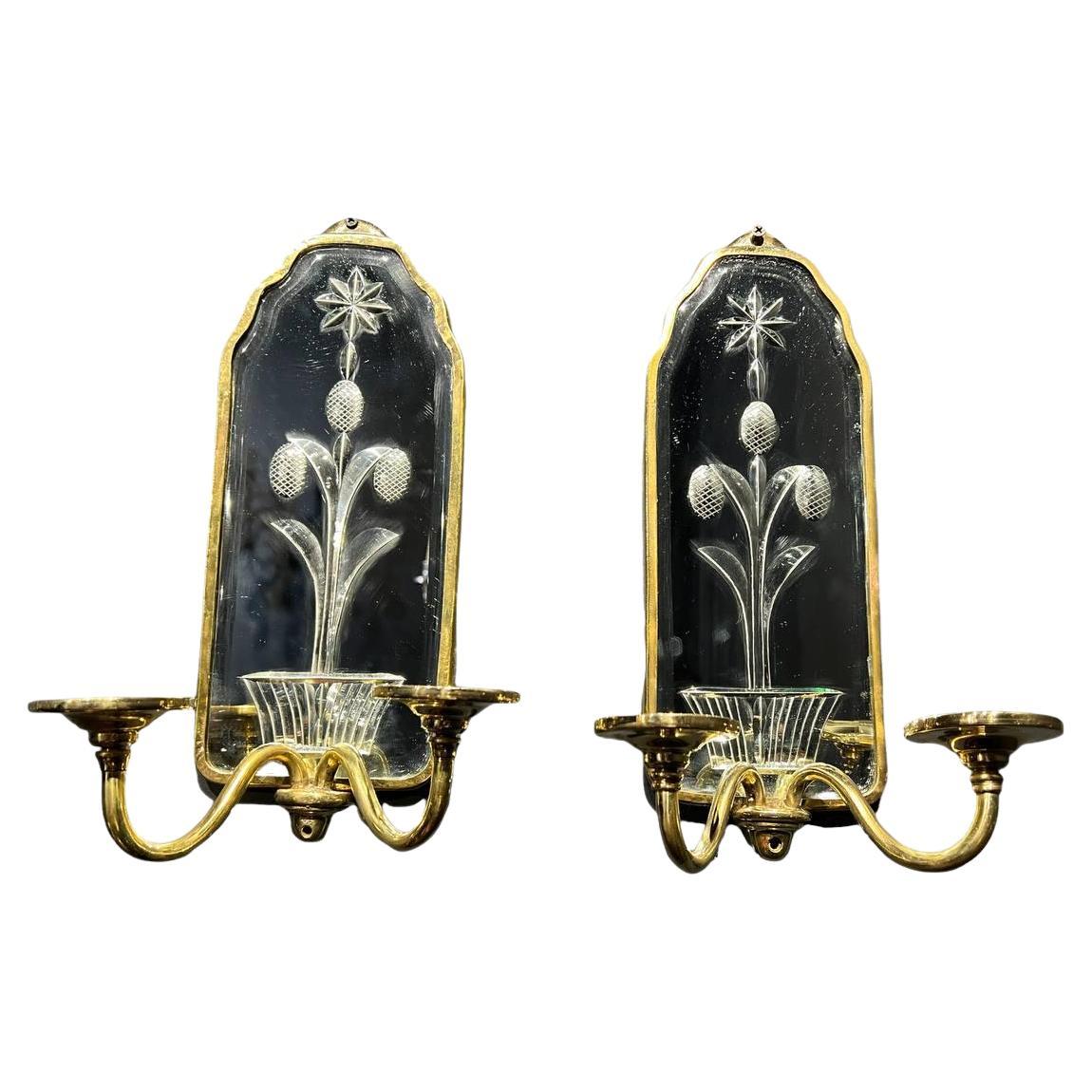 1920s Caldwell Etched Mirror Sconces