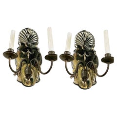 Antique 1920's Caldwell Etched Mirror Sconces with Brown Patina