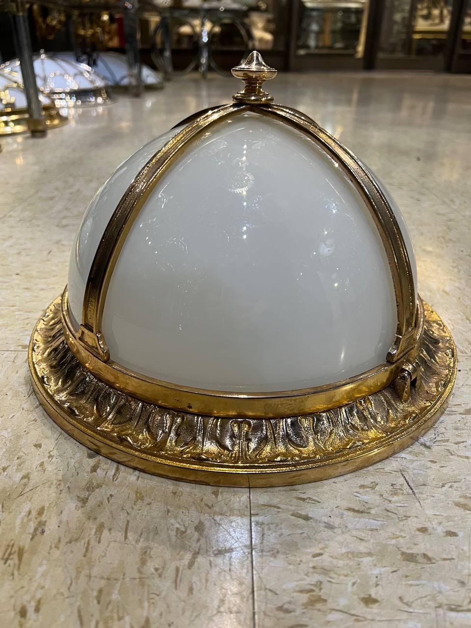 Bronze 1920's Caldwell Flush Mount with Opaline Glass For Sale