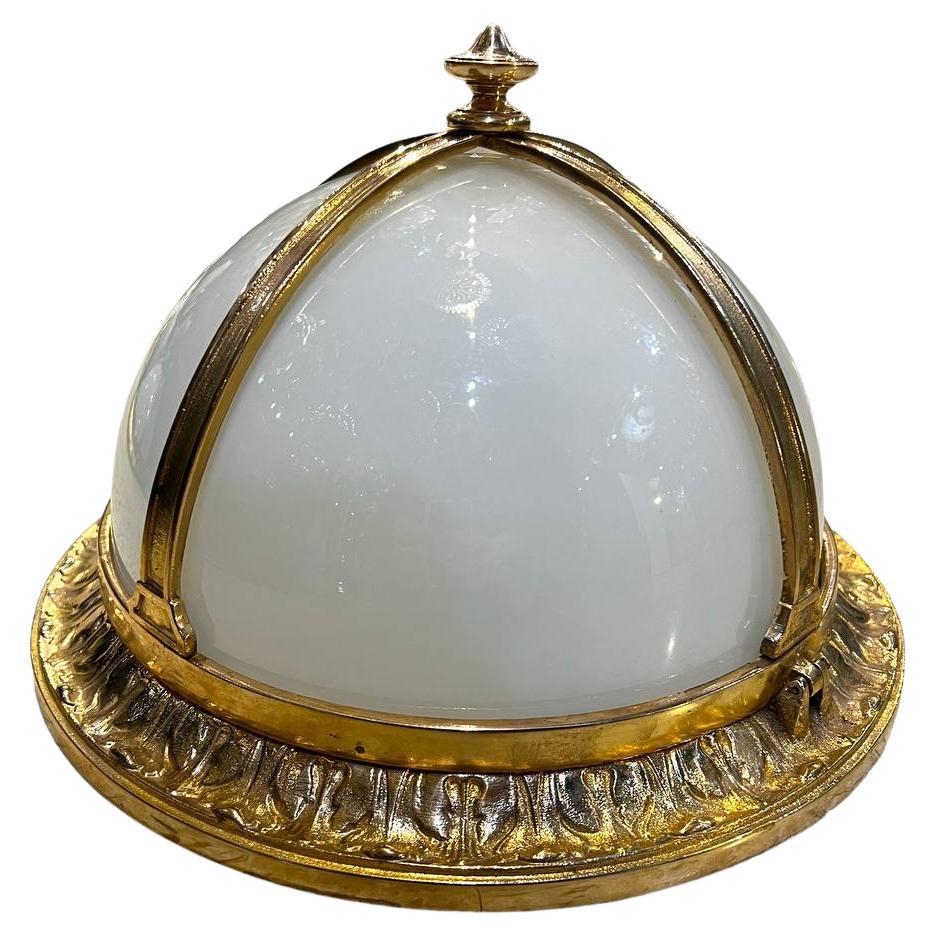 1920's Caldwell Flush Mount with Opaline Glass For Sale