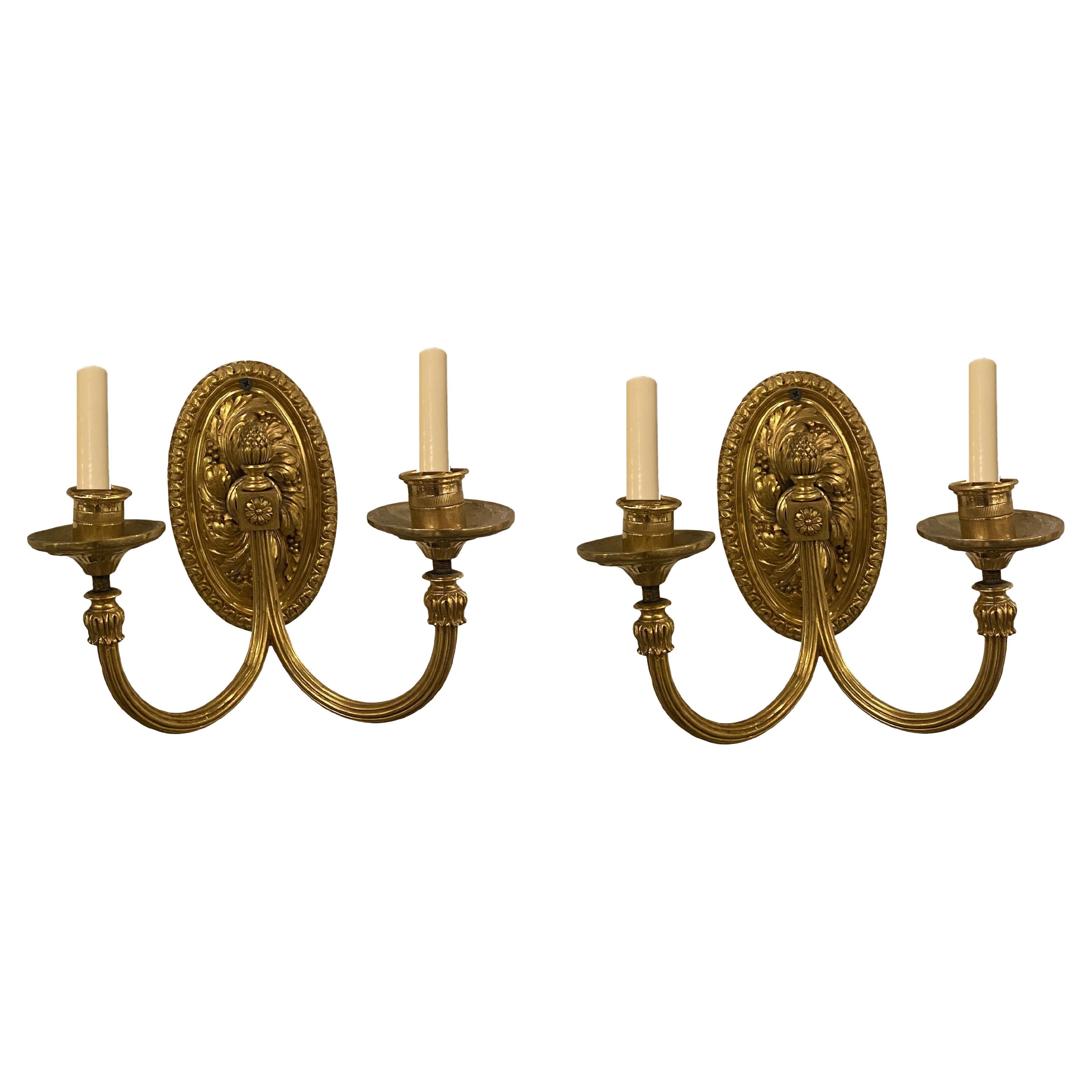 Apliques dobles de bronce dorado Caldwell de 1920