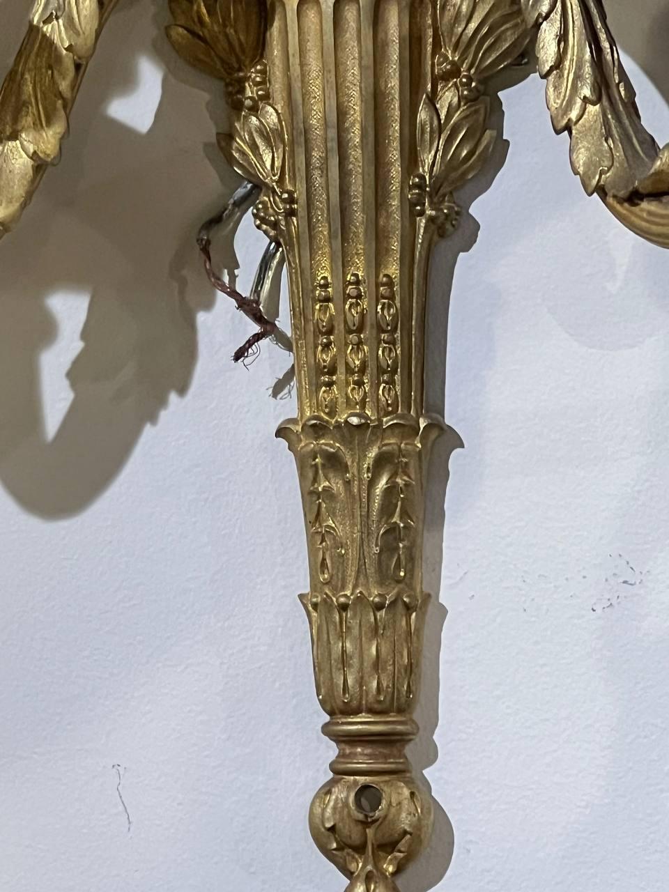 Engraved 1920's Caldwell Gilt Bronze Empire Style Sconces For Sale