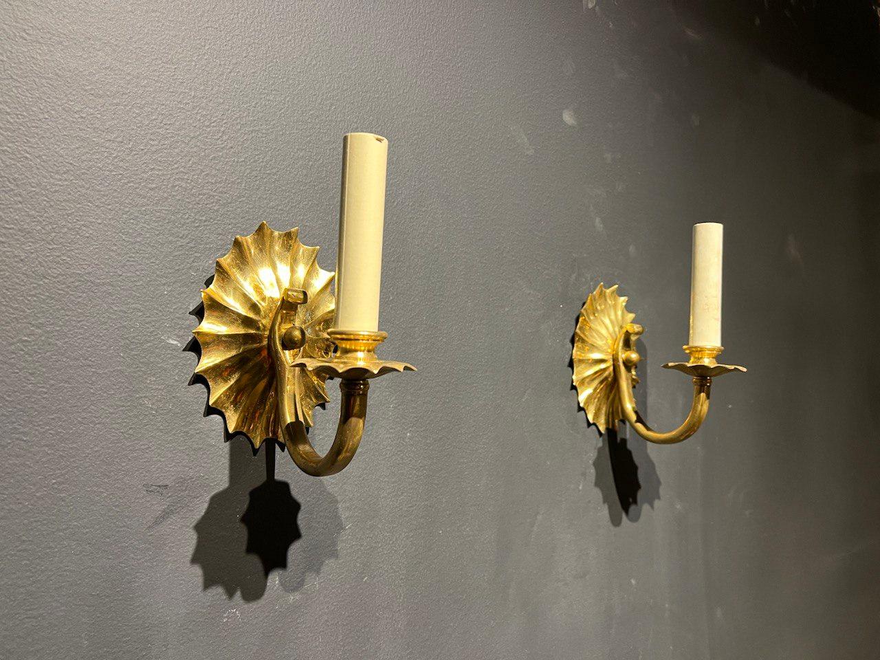 American 1920s Caldwell Gilt Bronze One light Sconces For Sale