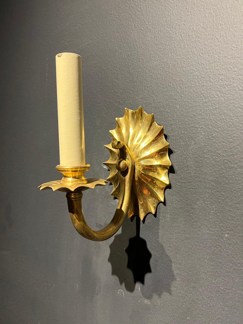 1920s Caldwell Gilt Bronze One light Sconces In Good Condition For Sale In New York, NY