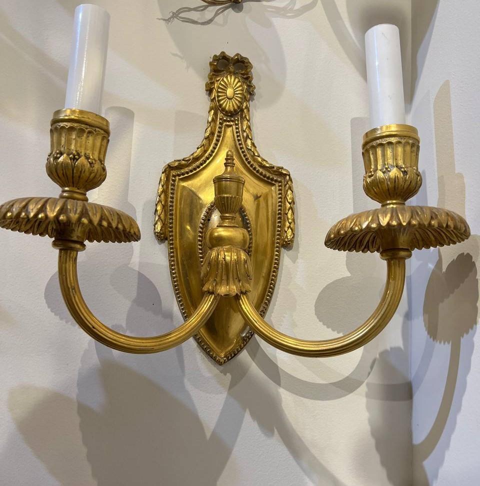Pair of circa 1920's Caldwell gilt bronze sconces with double arms