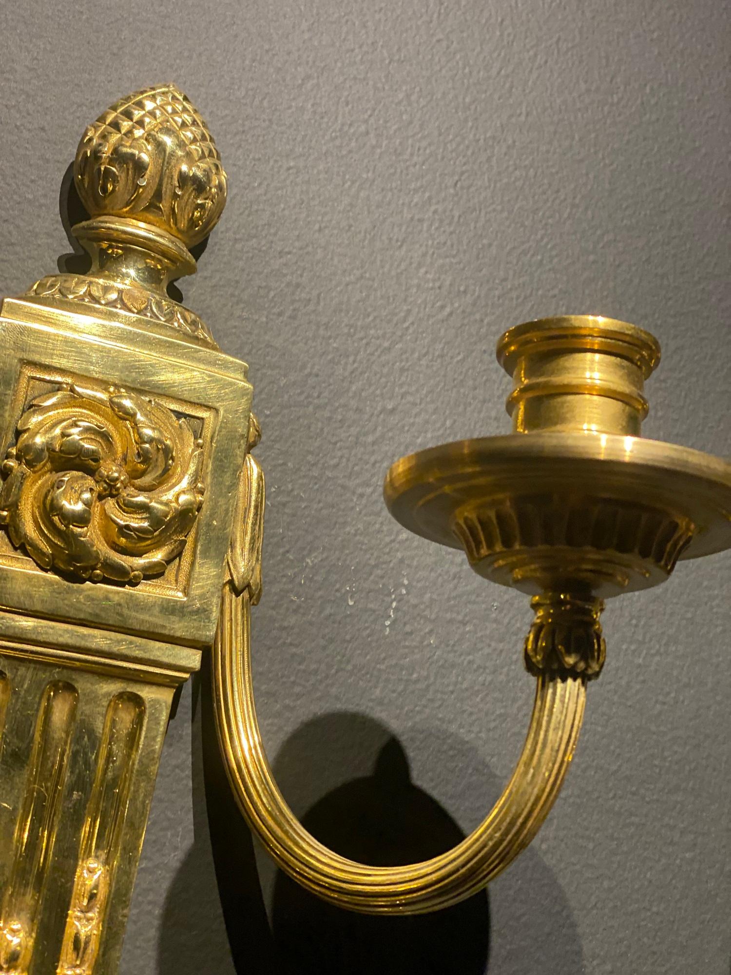 Neoclassical 1920s Caldwell Gilt Bronze Sconces For Sale