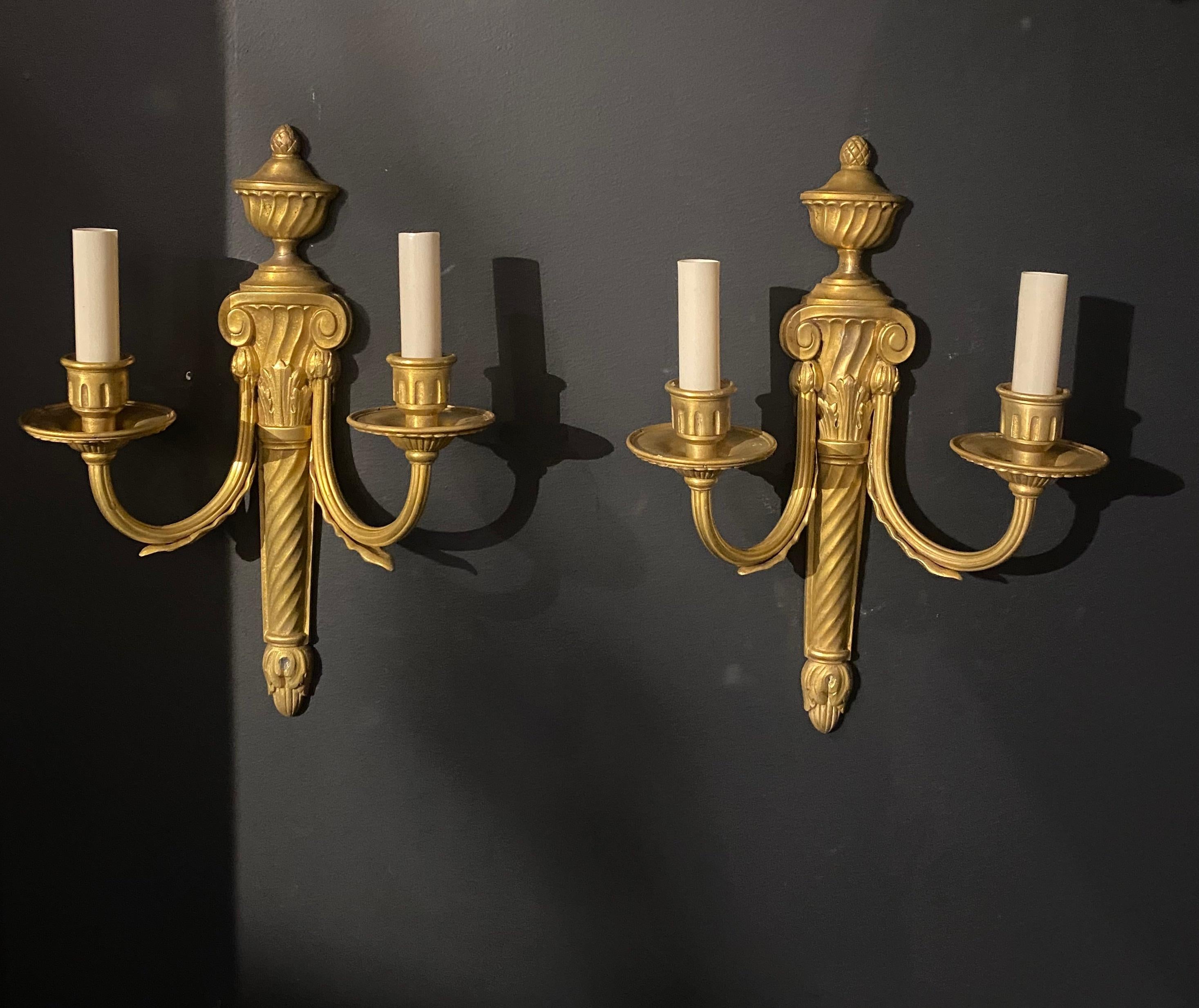 American Classical 1920’s Caldwell Gilt Bronze Sconces For Sale