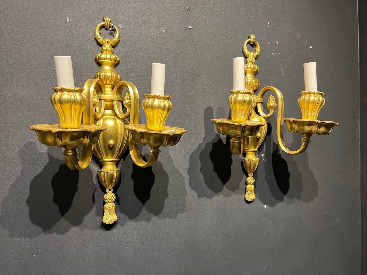 American 1920s Caldwell Gilt Bronze Sconces For Sale