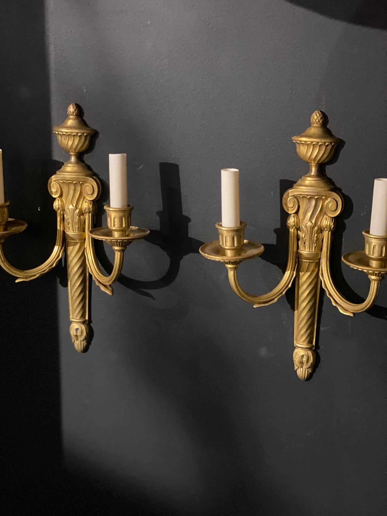American 1920’s Caldwell Gilt Bronze Sconces For Sale