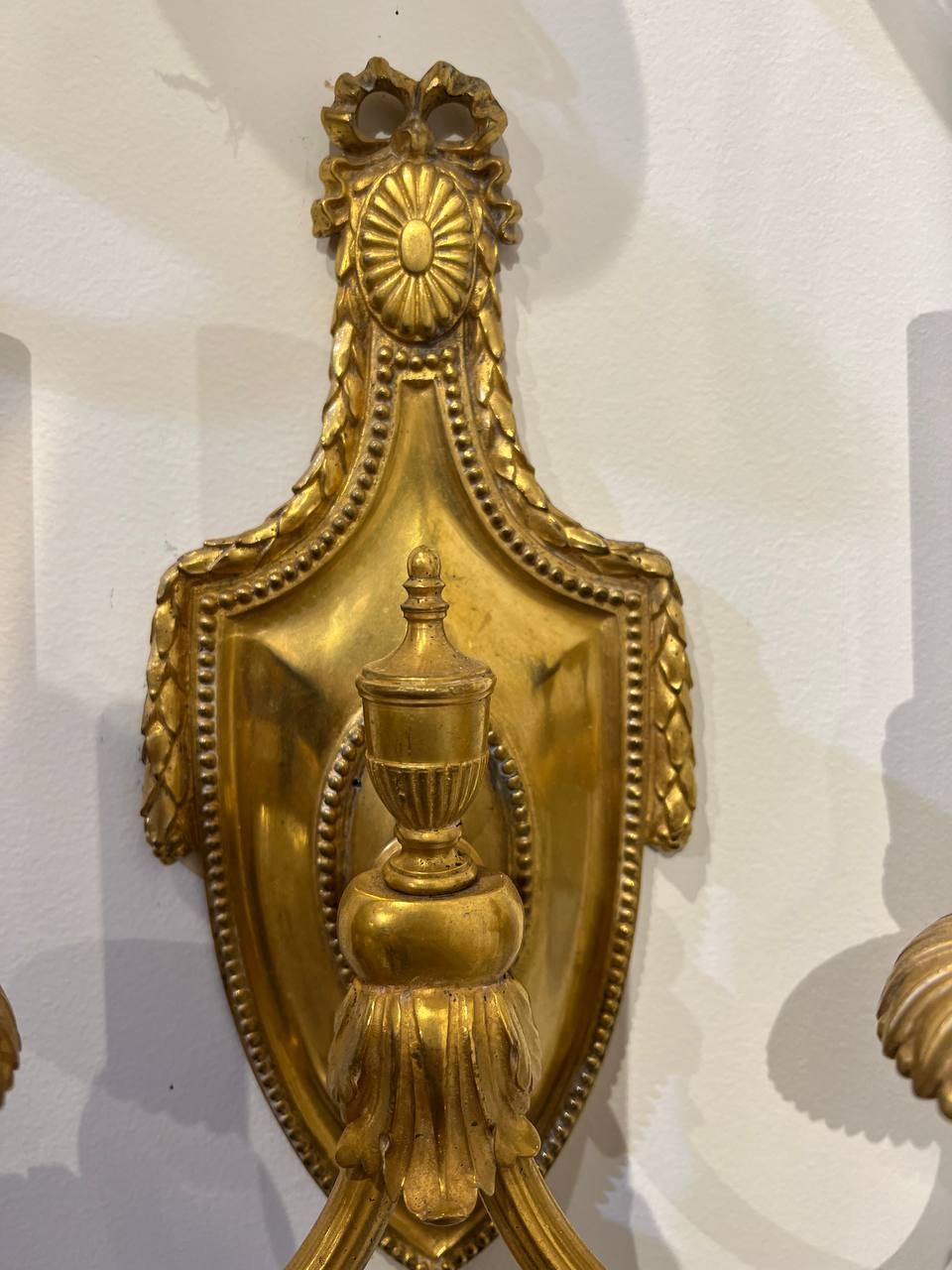 1920s Caldwell Gilt Bronze Sconces In Good Condition For Sale In New York, NY