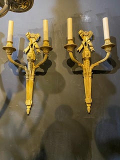 Appliques Caldwell des années 1920 en bronze doré avec rubans