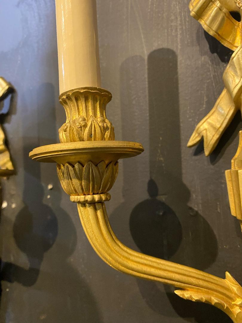 American 1920's Caldwell Gilt Bronze Sconces with Ribbons For Sale
