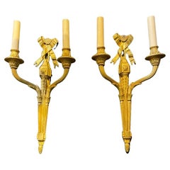 1920's Caldwell Gilt Bronze Sconces with Ribbons