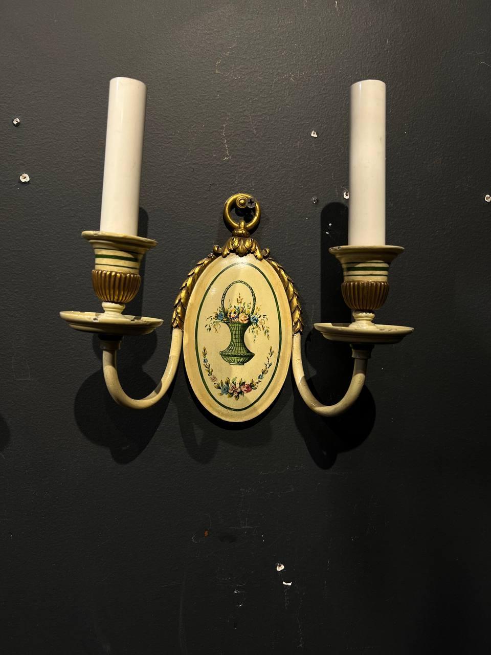American Classical 1920s Caldwell Hand Painted Sconces For Sale