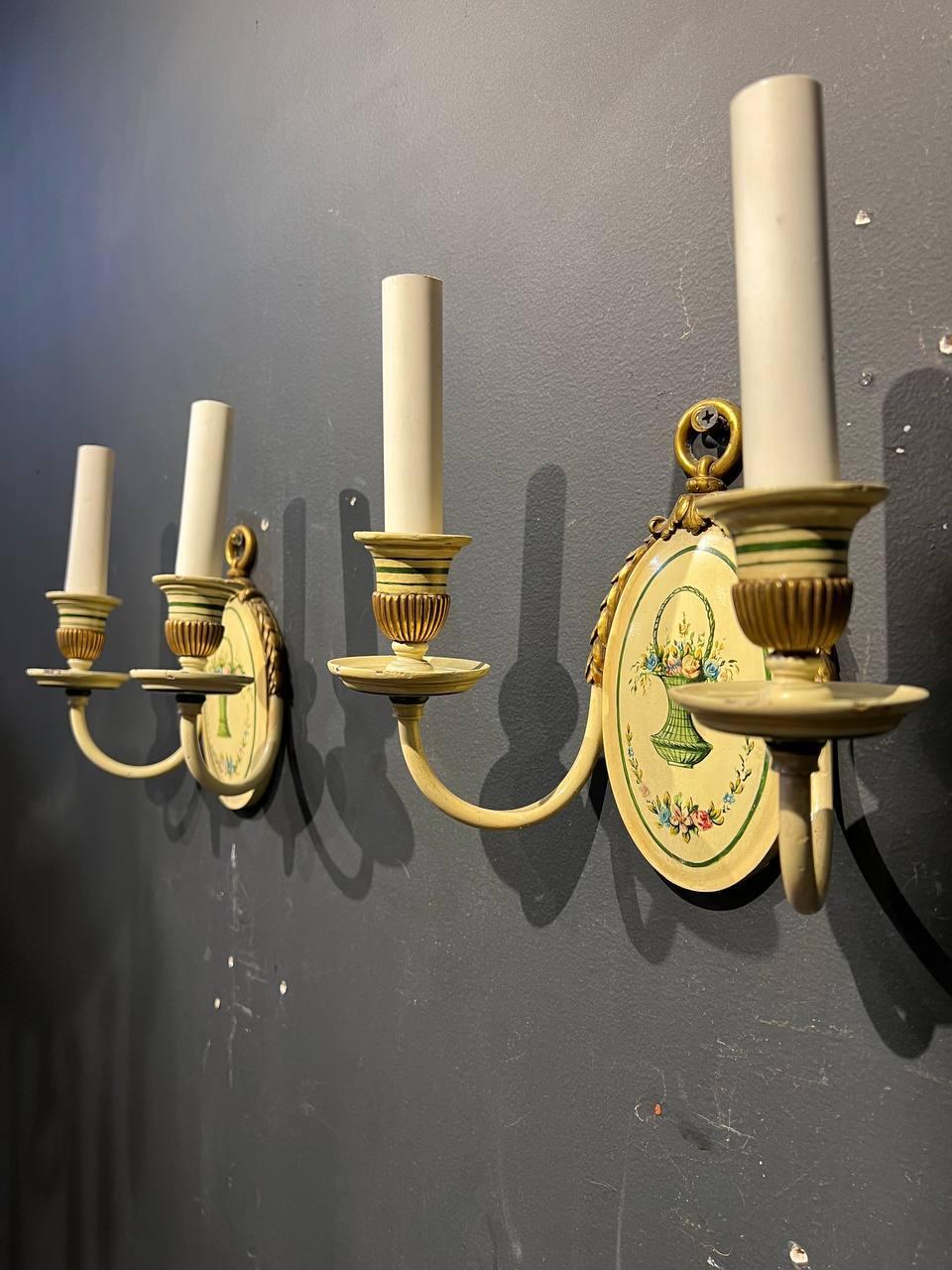 Hand-Painted 1920s Caldwell Hand Painted Sconces For Sale