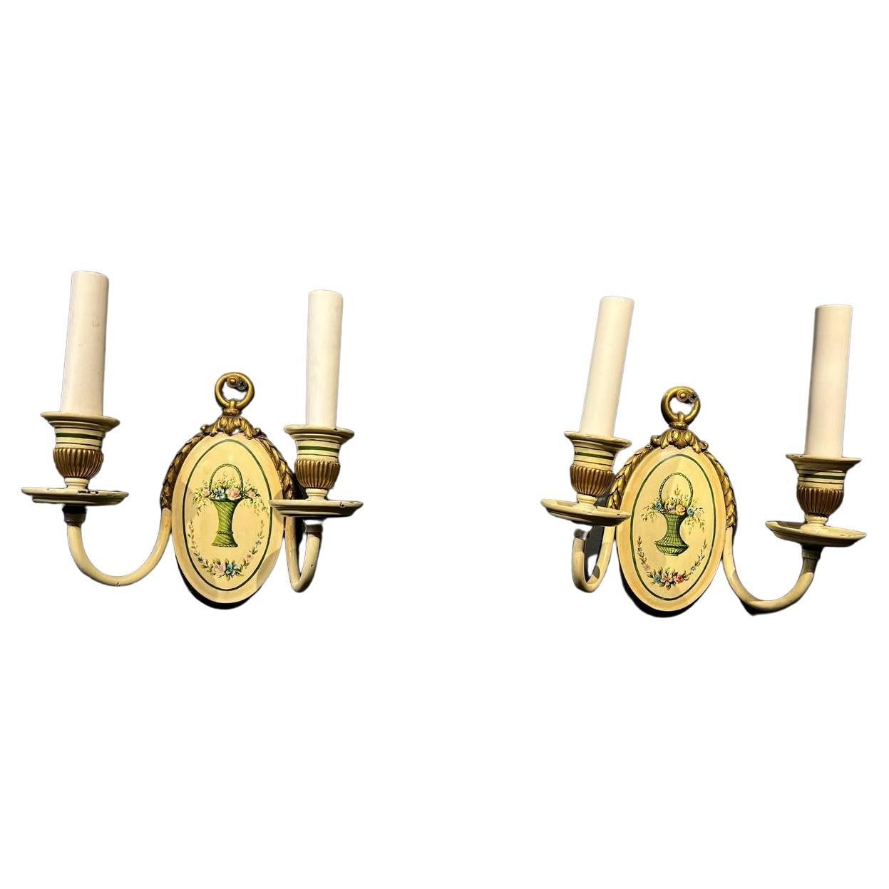 1920s Caldwell Hand Painted Sconces For Sale