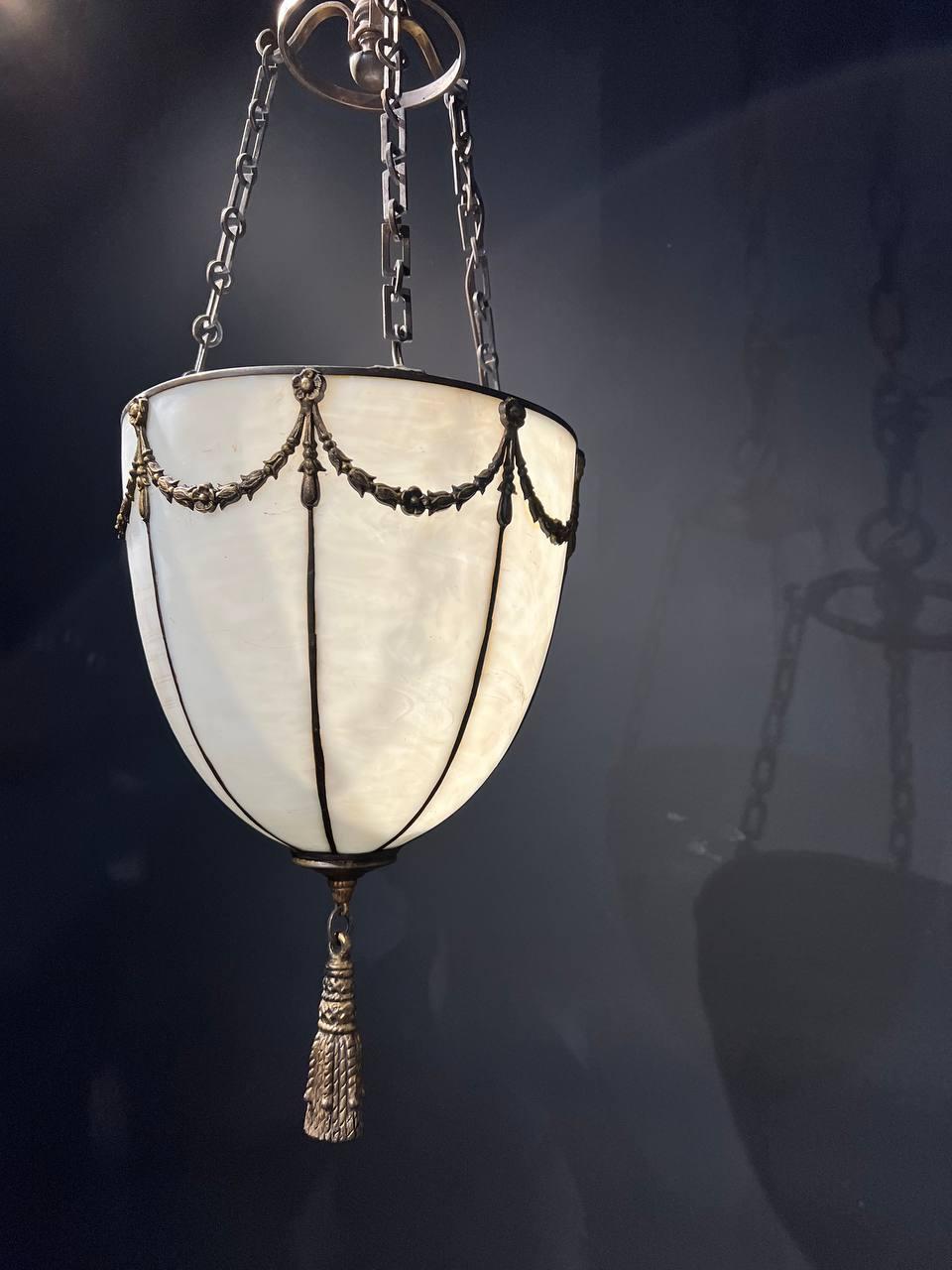 1920's Caldwell Leaded Glass Lantern In Good Condition For Sale In New York, NY