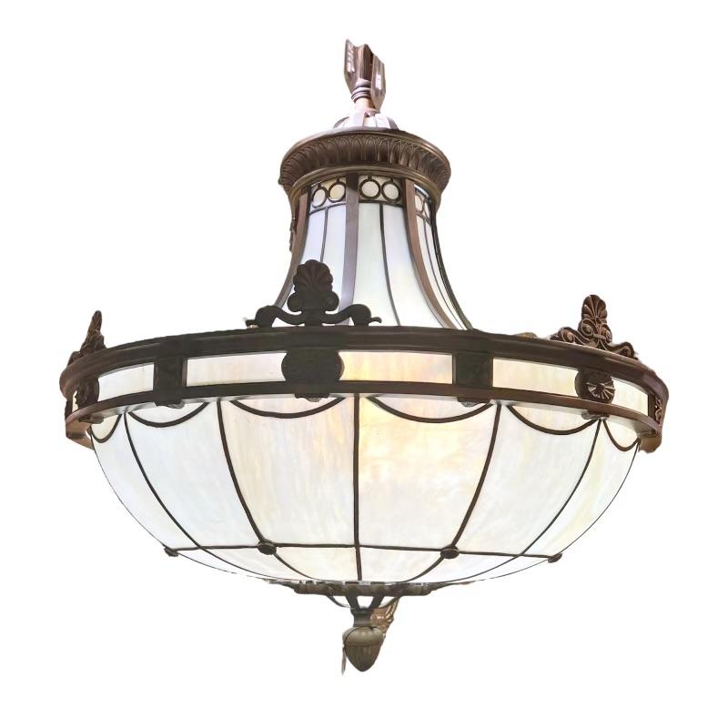 grande lampada in vetro piombato del 1920 circa con luci interne (3 disponibili)