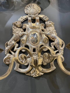 1920's Caldwell Silver Plated Sconces with Lions