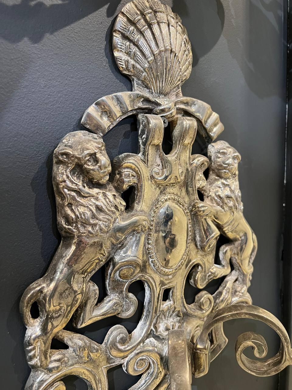 Baroque 1920's Caldwell Silver Plated Sconces with Lions  For Sale
