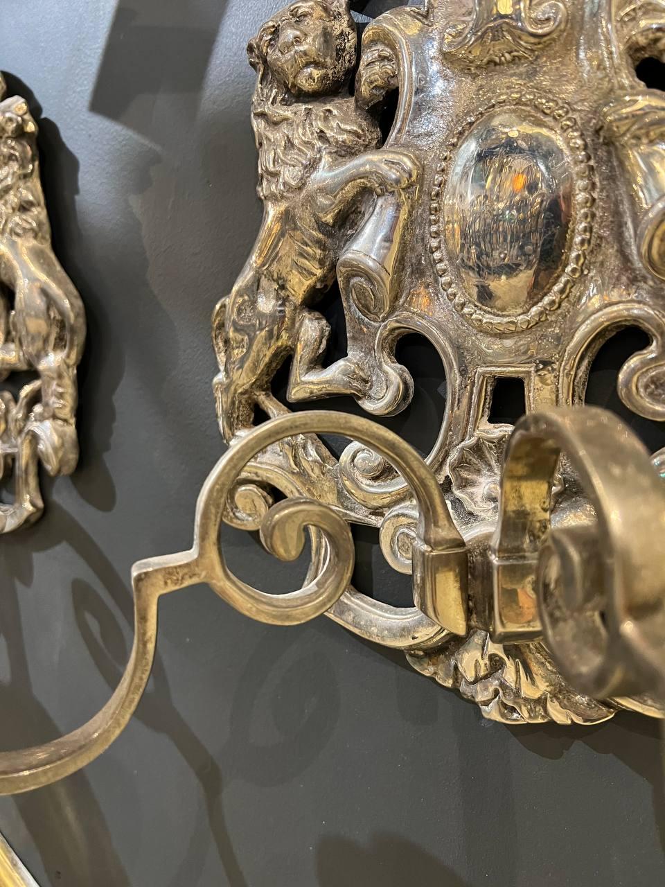 1920's Caldwell Silver Plated Sconces with Lions  In Good Condition For Sale In New York, NY