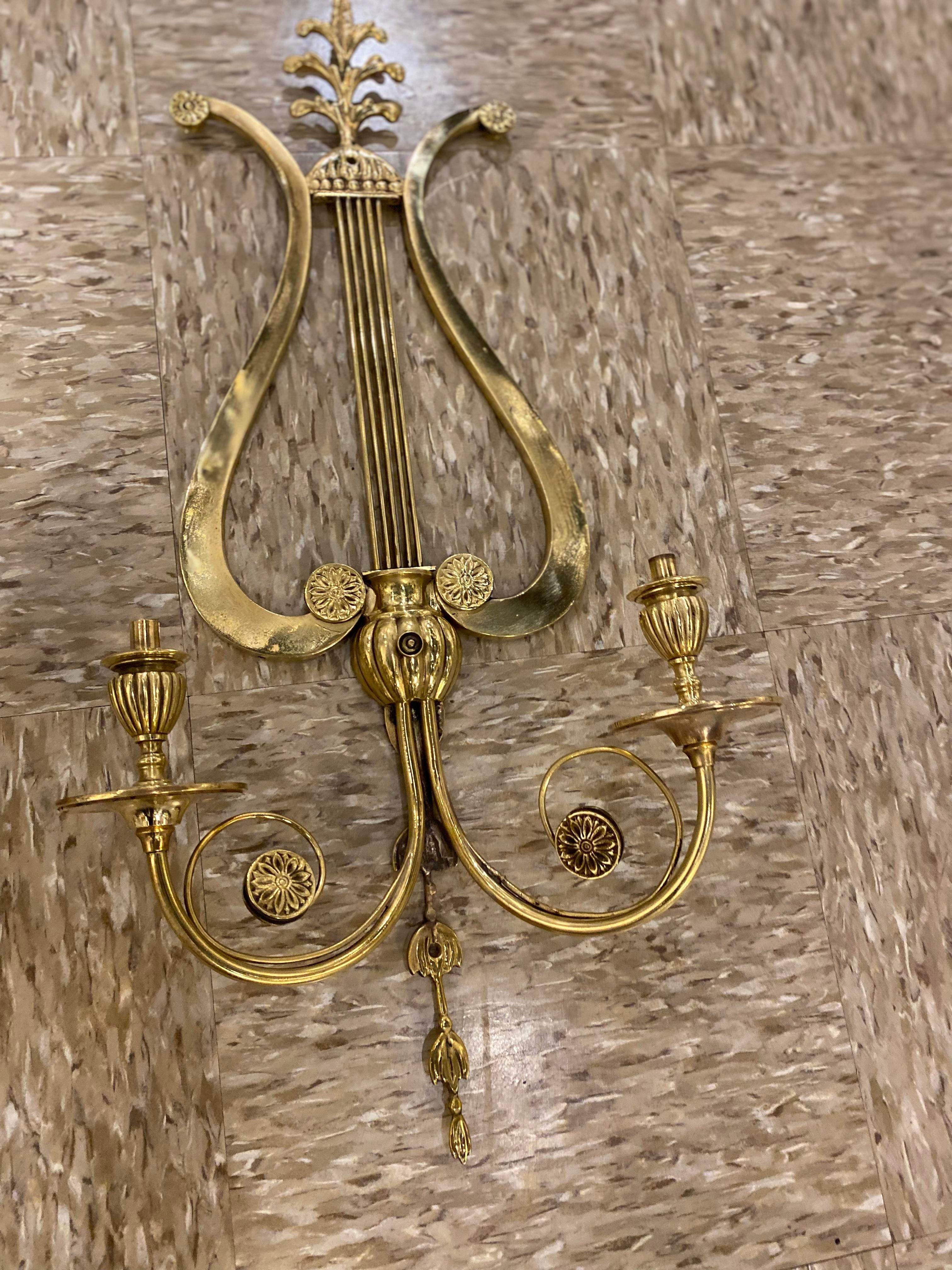 American Classical 1920’s Caldwell Lire Shaped Sconces For Sale