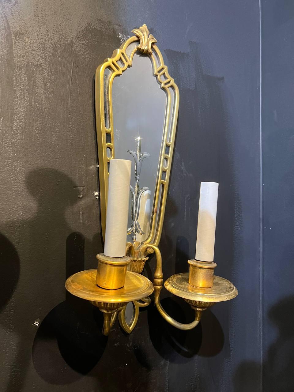American 1920's Caldwell Mirrored Backplate Sconces For Sale