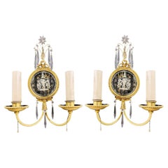 1920's Caldwell Mirrored Backplate Sconces with cherubs
