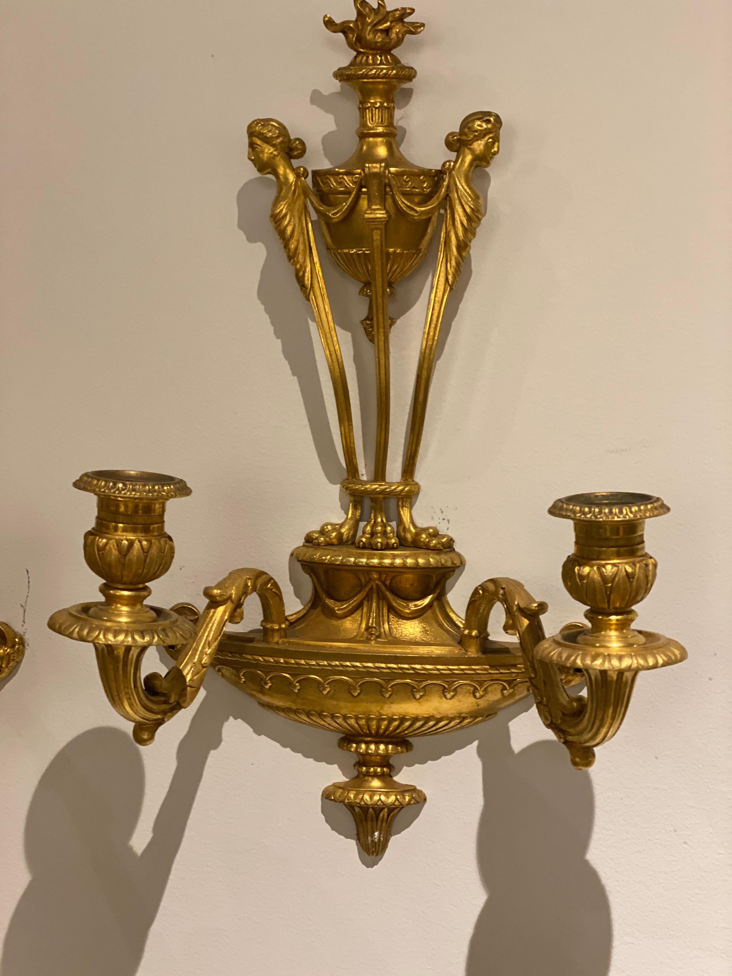 American 1920s Caldwell Neoclassic Bronze Sconces For Sale