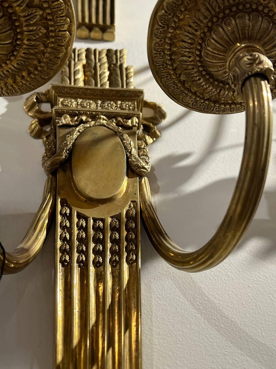 American 1920s Caldwell Neoclassical Gilt Bronze Sconces For Sale