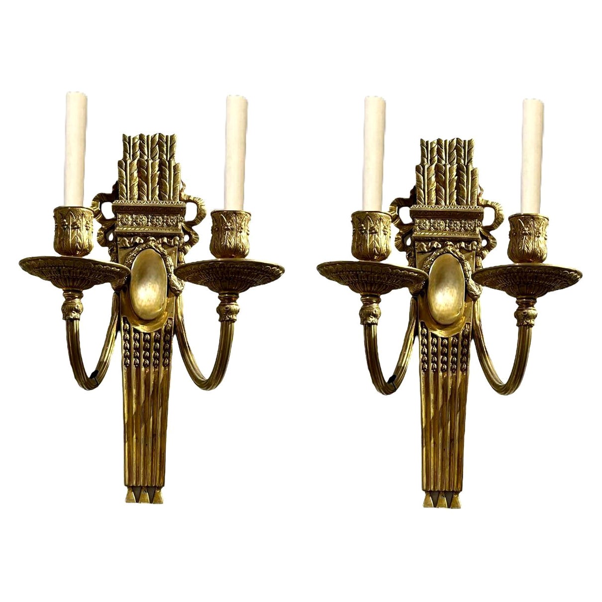 Apliques neoclásicos de bronce dorado Caldwell, años 20 en venta