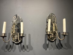 1920's Caldwell Etched Mirror Sconces with Brown Patina