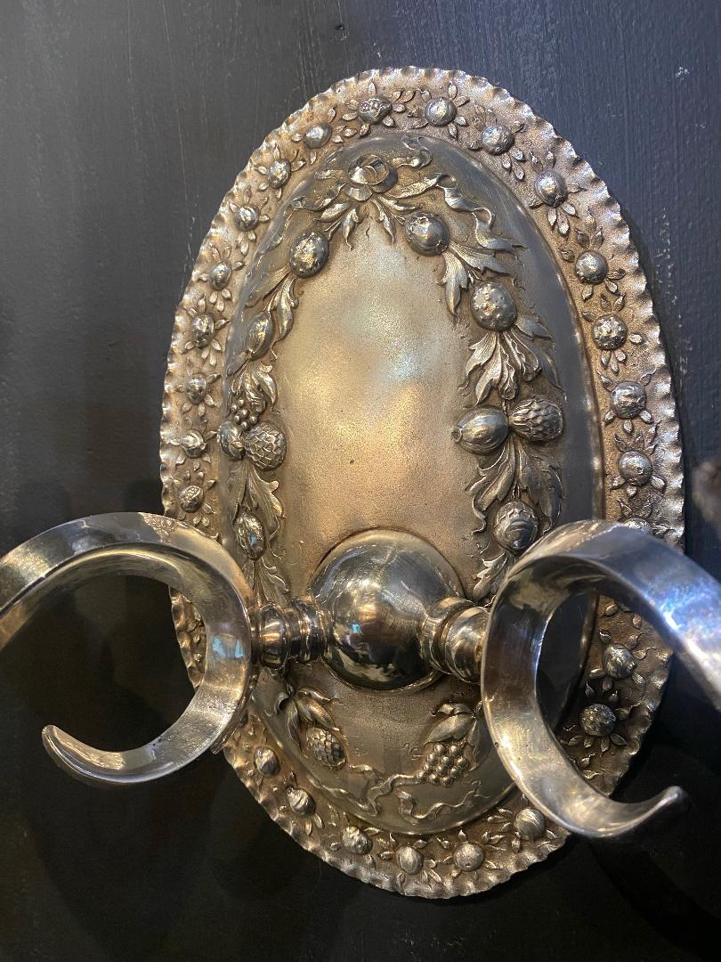 Silvered 1920's Caldwell Silver Plated Sconces with Hazelnuts  For Sale