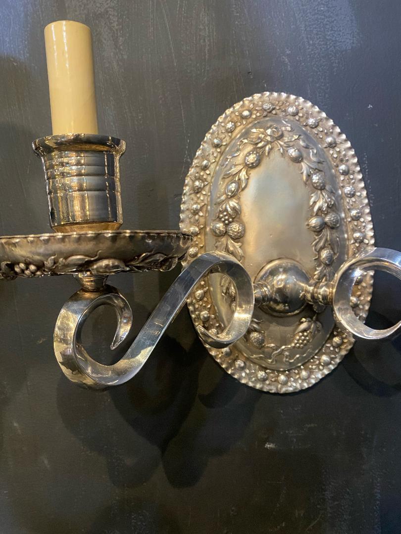 1920's Caldwell Silver Plated Sconces with Hazelnuts  In Good Condition For Sale In New York, NY