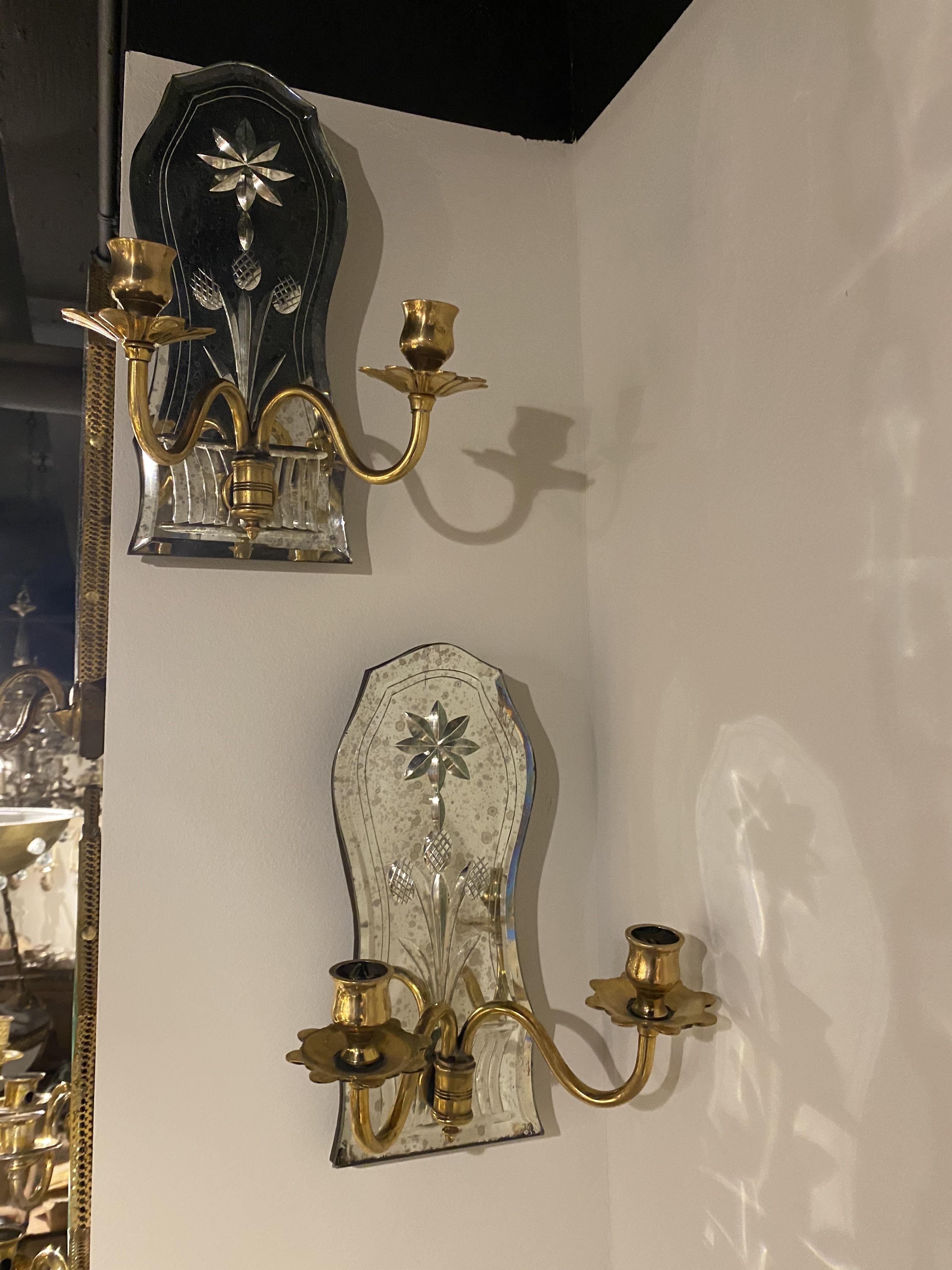 American Classical  1920's Caldwell Sconces with Etched Mirror For Sale