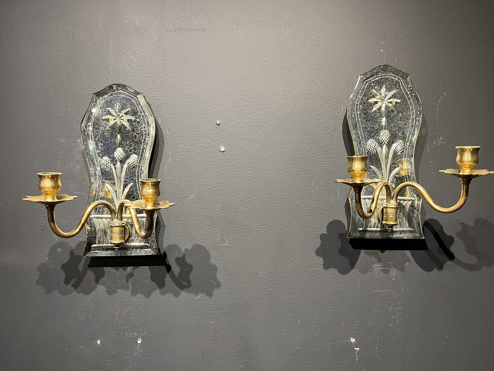 American  1920's Caldwell Sconces with Etched Mirror For Sale