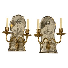  1920's Caldwell sconces with etched mirrored backplate