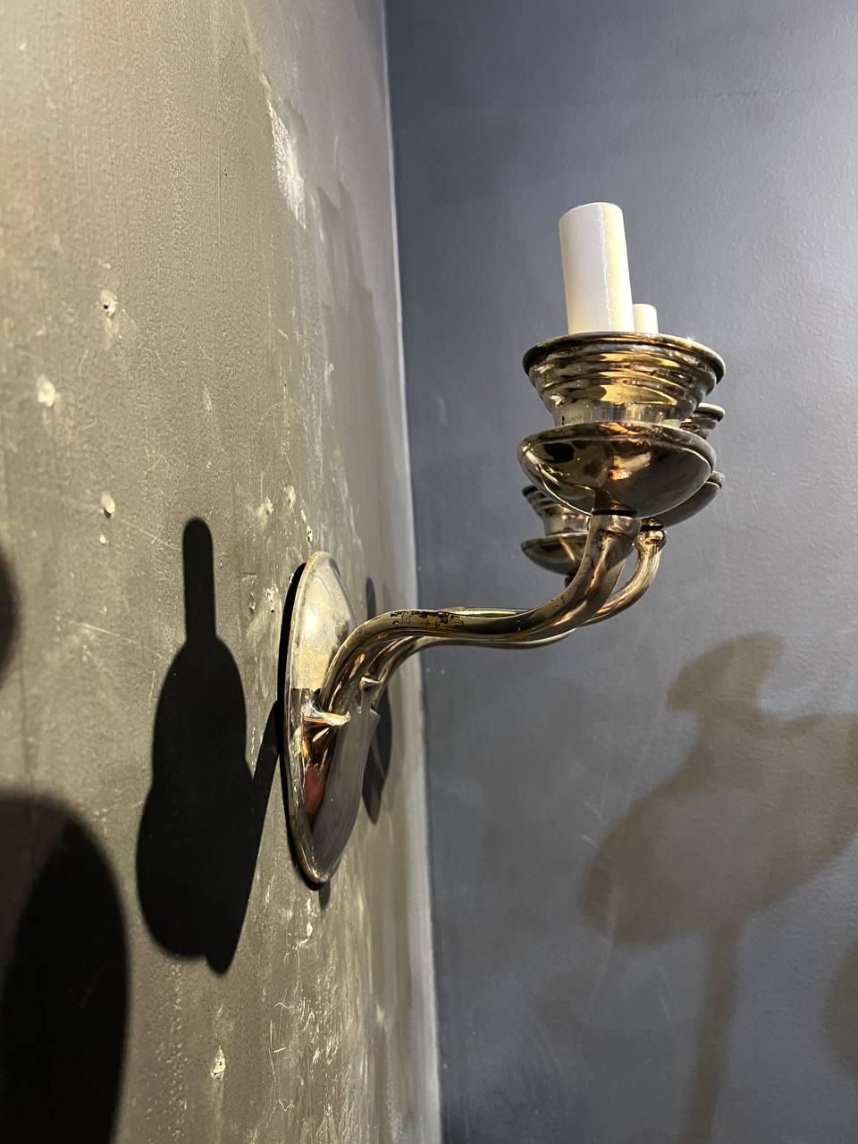American 1920’s Caldwell Silver Plated 3 Lights Sconces For Sale