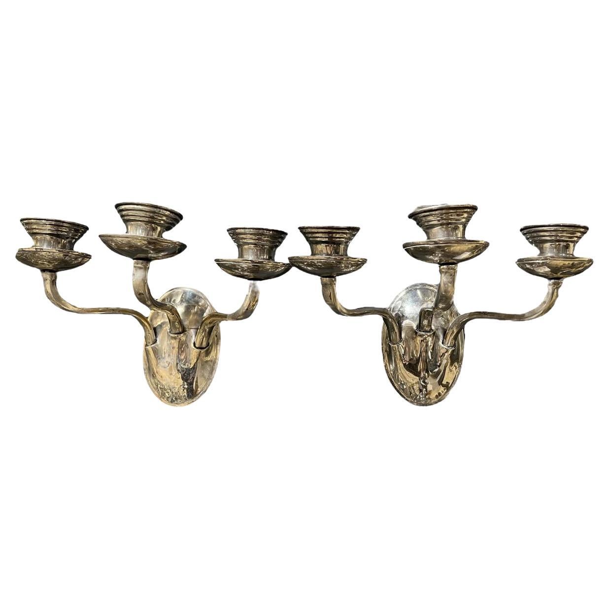 1920’s Caldwell Silver Plated 3 Lights Sconces For Sale