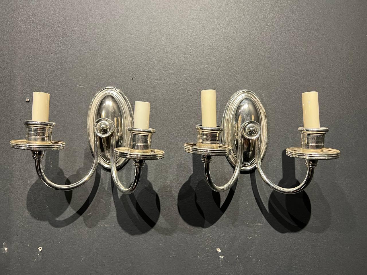 American Classical 1920s Caldwell Silver plated bronze Sconces For Sale