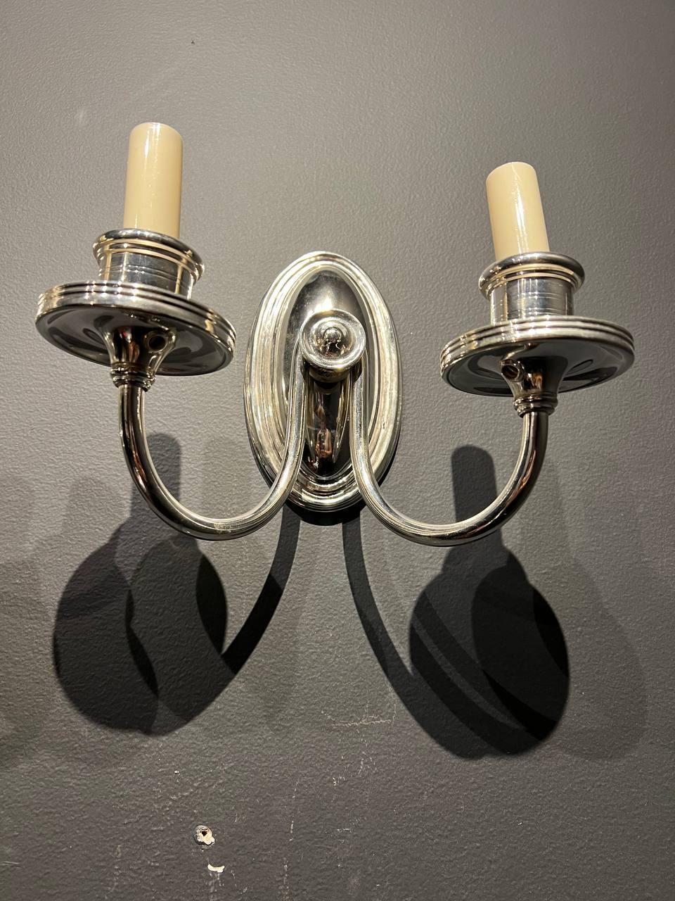 Plated 1920s Caldwell Silver plated bronze Sconces For Sale